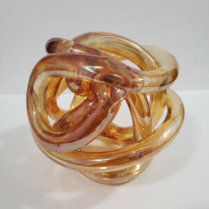 Amber Glasd Rope Knot Blown Art Glass Sculpture Decorative Display Paperweight